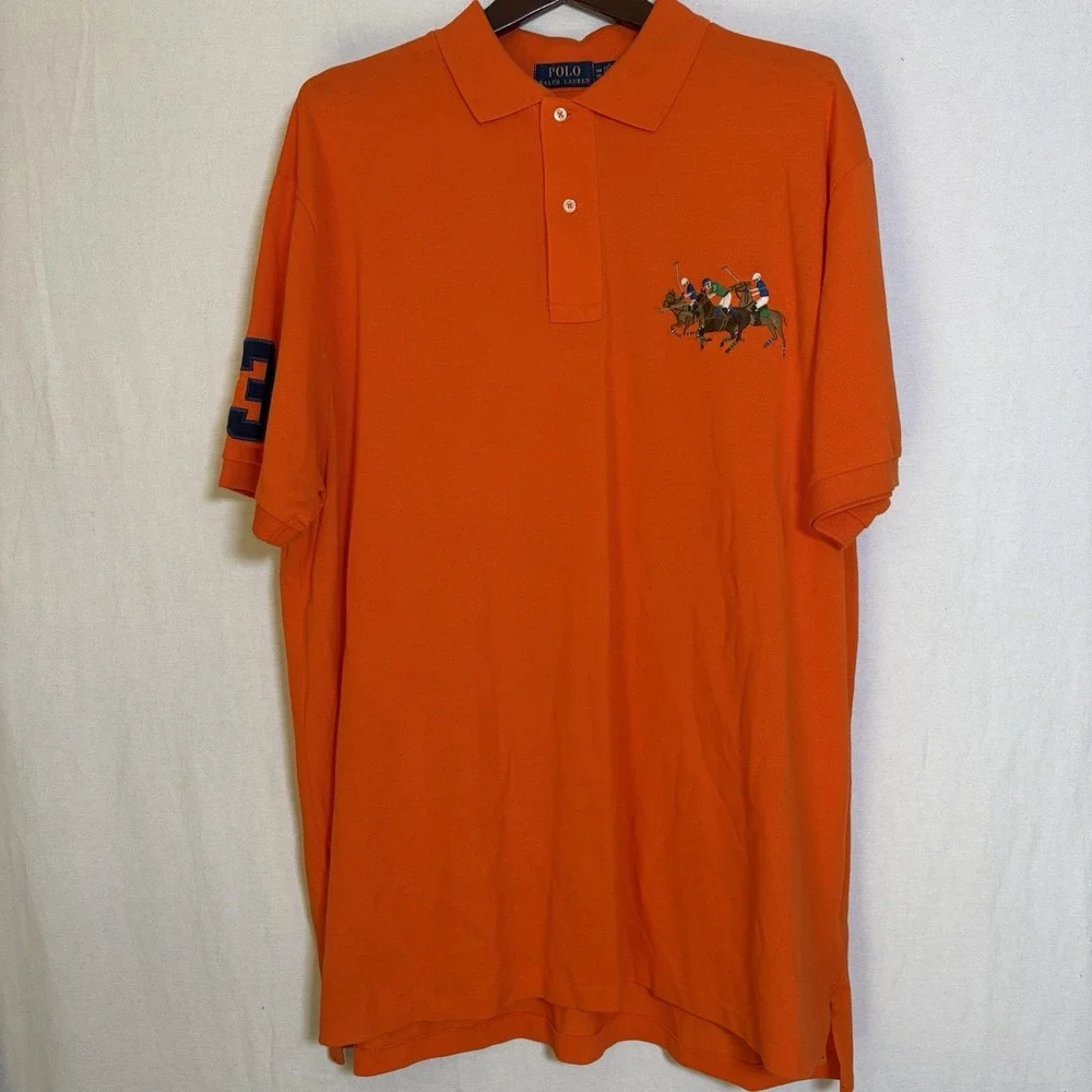 POLO RALPH LAUREN Mens 1XB Big Pony Classic Fit Polo Shirt Orange Big Accents